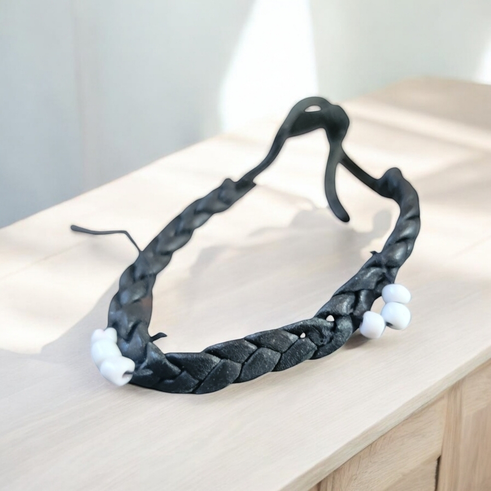 Black Woven bracelet with white bead